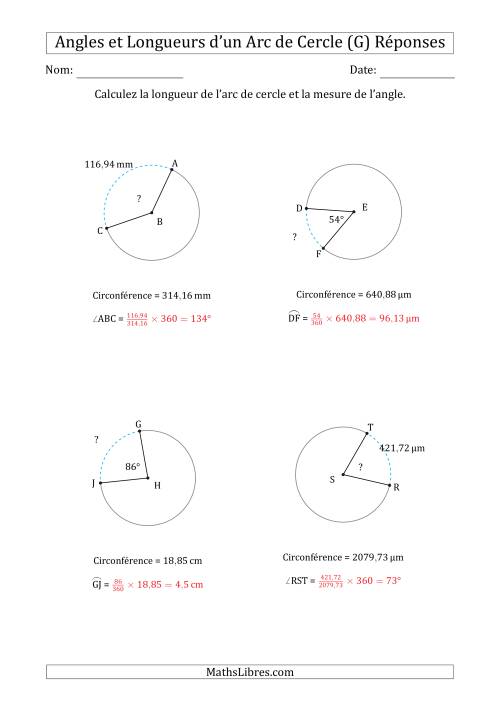 Calcul de l'Angle ou de la Longueur d'un Arc de Cercle en Tenant Compte de la Circonférence (G) page 2