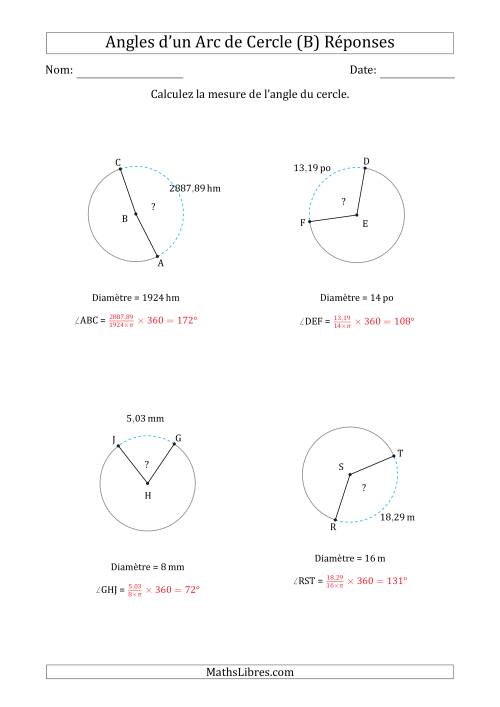 Calcul de l'Angle d’un Arc de Cercle en Tenant Compte de la Diamètre (B) page 2