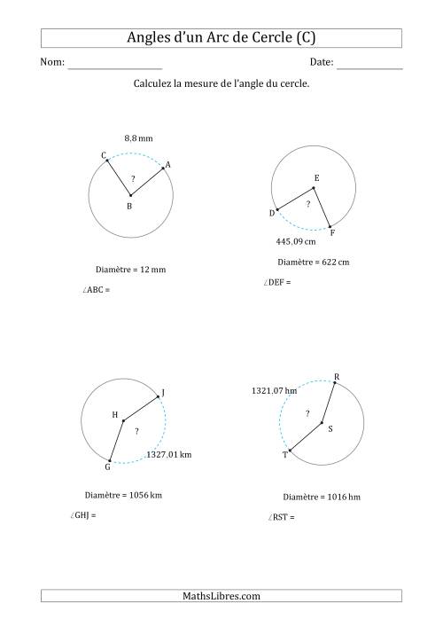 Calcul de l'Angle d’un Arc de Cercle en Tenant Compte de la Diamètre (C)