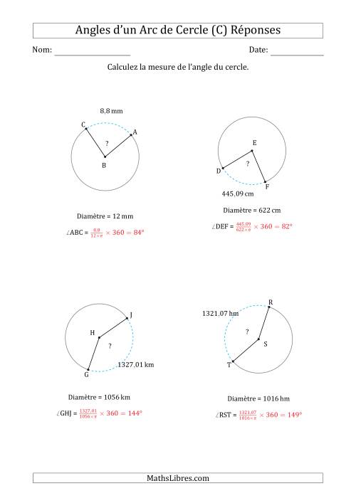 Calcul de l'Angle d’un Arc de Cercle en Tenant Compte de la Diamètre (C) page 2