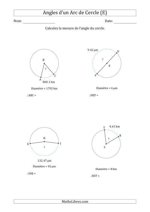 Calcul de l'Angle d’un Arc de Cercle en Tenant Compte de la Diamètre (E)