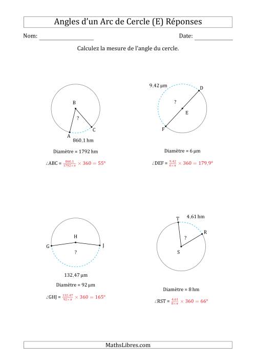 Calcul de l'Angle d’un Arc de Cercle en Tenant Compte de la Diamètre (E) page 2