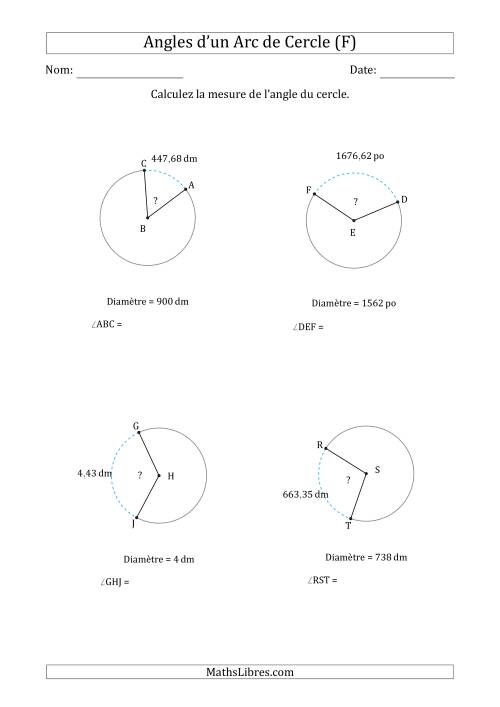 Calcul de l'Angle d’un Arc de Cercle en Tenant Compte de la Diamètre (F)