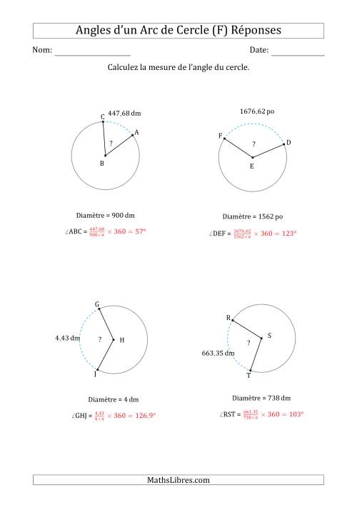Calcul de l'Angle d’un Arc de Cercle en Tenant Compte de la Diamètre (F) page 2