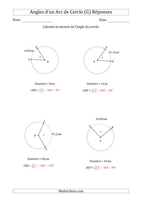 Calcul de l'Angle d’un Arc de Cercle en Tenant Compte de la Diamètre (G) page 2