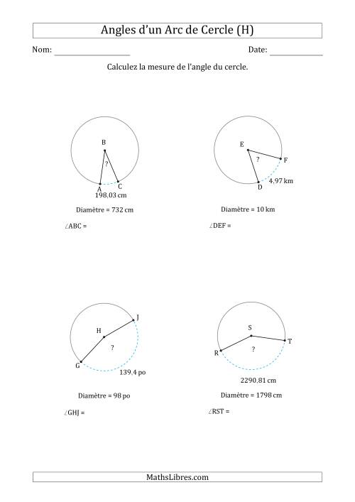 Calcul de l'Angle d’un Arc de Cercle en Tenant Compte de la Diamètre (H)
