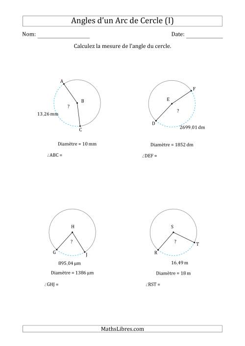 Calcul de l'Angle d’un Arc de Cercle en Tenant Compte de la Diamètre (I)