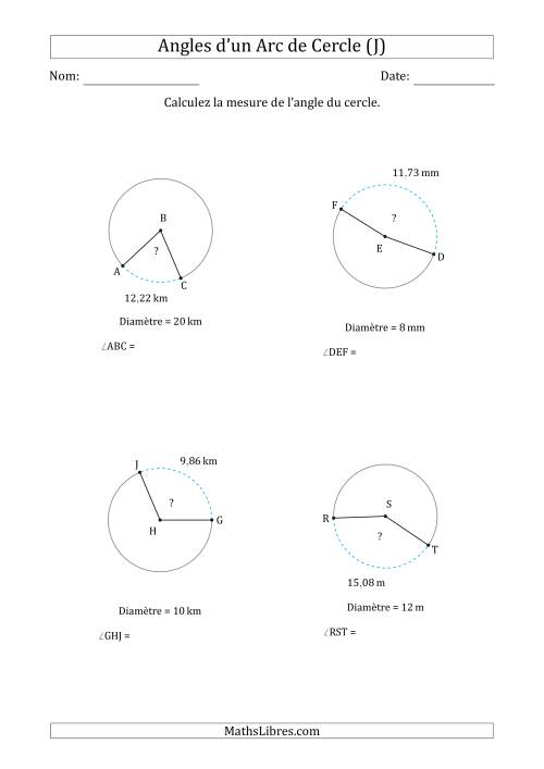 Calcul de l'Angle d’un Arc de Cercle en Tenant Compte de la Diamètre (J)