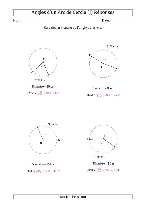Calcul de l'Angle d’un Arc de Cercle en Tenant Compte de la Diamètre (J) page 2