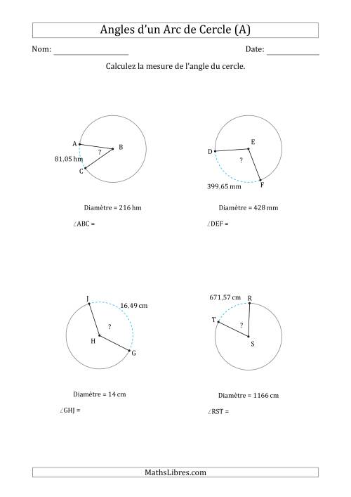 Calcul de l'Angle d’un Arc de Cercle en Tenant Compte de la Diamètre (Tout)