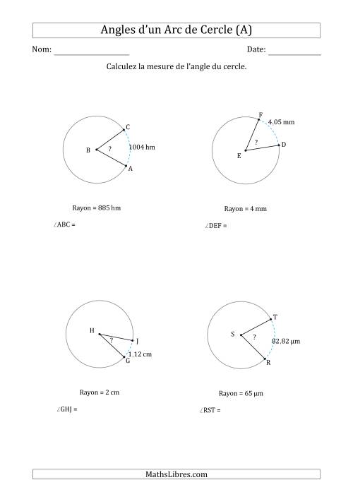 Calcul de l'Angle d’un Arc de Cercle en Tenant Compte du Rayon (A)