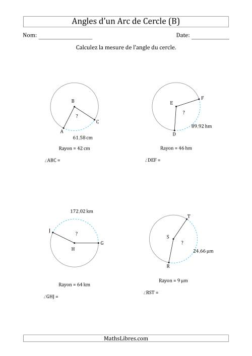 Calcul de l'Angle d’un Arc de Cercle en Tenant Compte du Rayon (B)