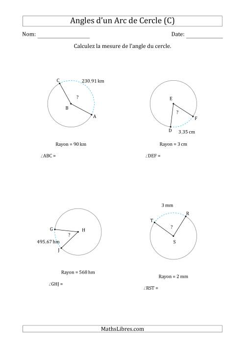 Calcul de l'Angle d’un Arc de Cercle en Tenant Compte du Rayon (C)