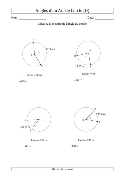 Calcul de l'Angle d’un Arc de Cercle en Tenant Compte du Rayon (D)