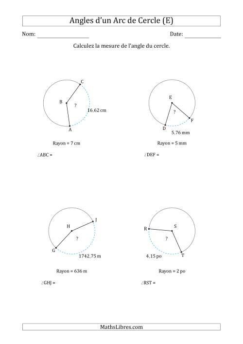 Calcul de l'Angle d’un Arc de Cercle en Tenant Compte du Rayon (E)