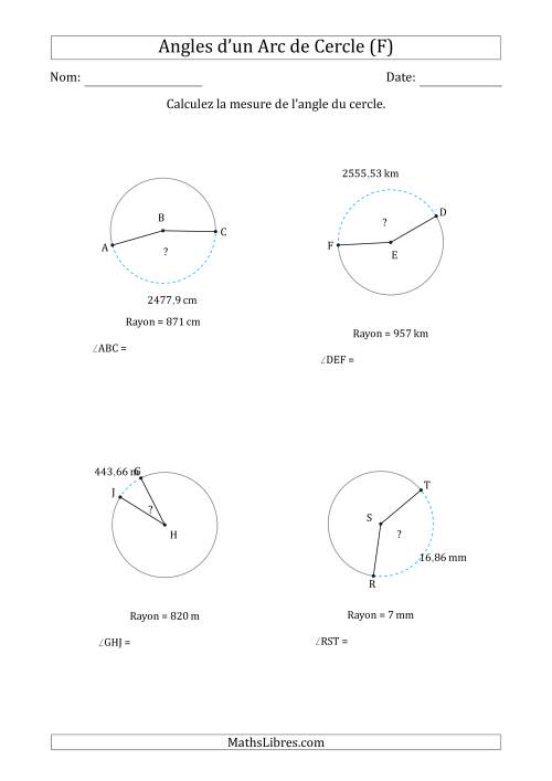 Calcul de l'Angle d’un Arc de Cercle en Tenant Compte du Rayon (F)