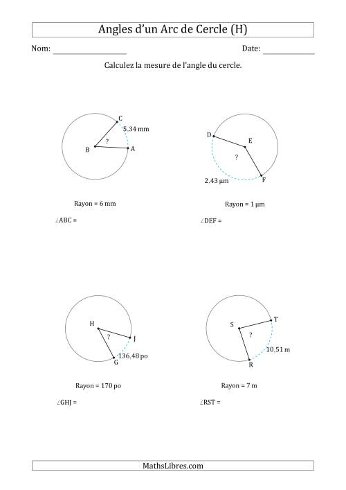 Calcul de l'Angle d’un Arc de Cercle en Tenant Compte du Rayon (H)