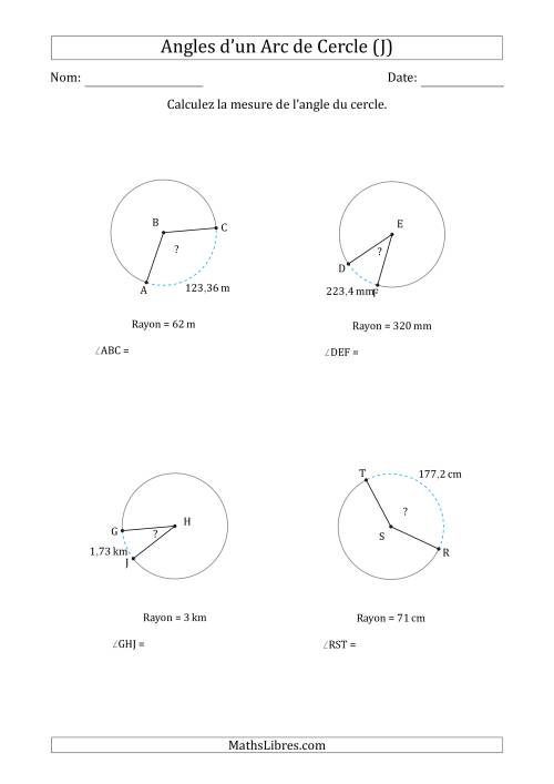Calcul de l'Angle d’un Arc de Cercle en Tenant Compte du Rayon (J)