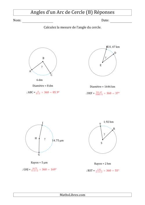 Calcul de l'Angle d'un Arc de Cercle en Tenant Compte du Rayon ou de la Diamètre (B) page 2