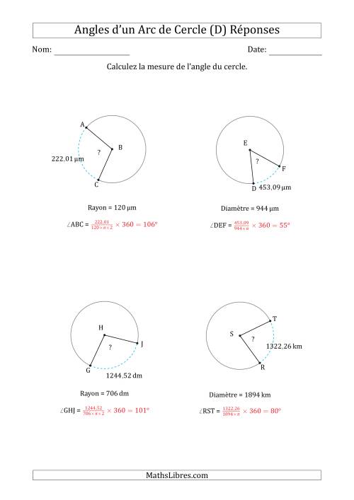 Calcul de l'Angle d'un Arc de Cercle en Tenant Compte du Rayon ou de la Diamètre (D) page 2
