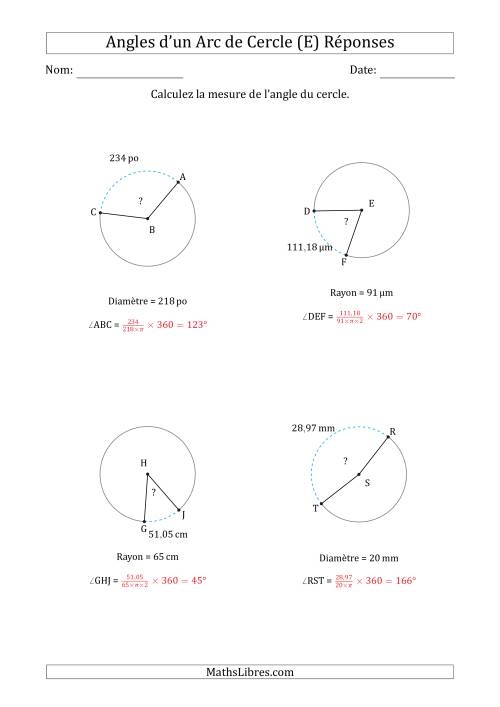 Calcul de l'Angle d'un Arc de Cercle en Tenant Compte du Rayon ou de la Diamètre (E) page 2