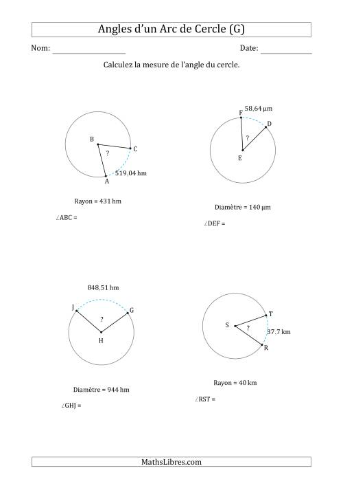 Calcul de l'Angle d'un Arc de Cercle en Tenant Compte du Rayon ou de la Diamètre (G)