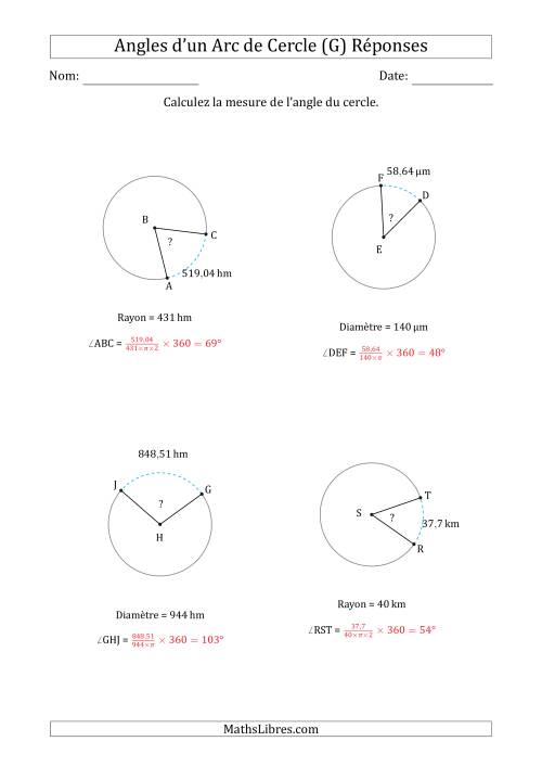 Calcul de l'Angle d'un Arc de Cercle en Tenant Compte du Rayon ou de la Diamètre (G) page 2