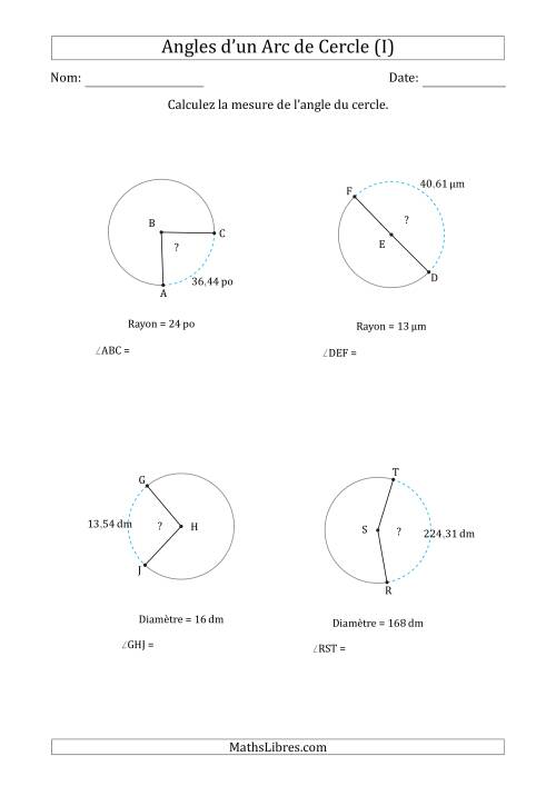 Calcul de l'Angle d'un Arc de Cercle en Tenant Compte du Rayon ou de la Diamètre (I)