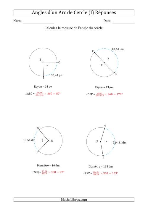 Calcul de l'Angle d'un Arc de Cercle en Tenant Compte du Rayon ou de la Diamètre (I) page 2