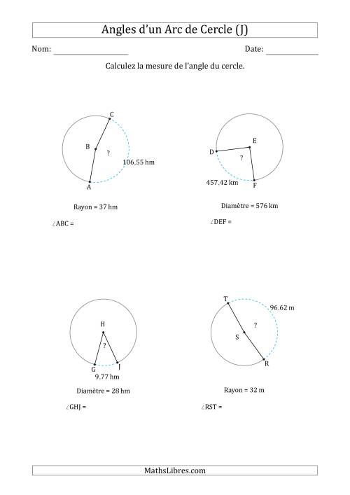Calcul de l'Angle d'un Arc de Cercle en Tenant Compte du Rayon ou de la Diamètre (J)