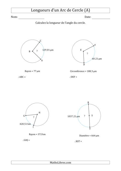 Calcul de l'Angle d'un Arc de Cercle en Tenant Compte de la Circonférence, la Diamètre ou du Rayon (A)