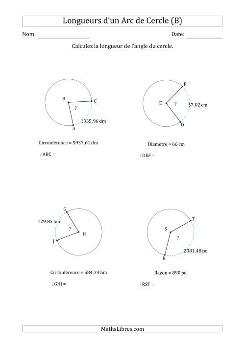 Calcul de l'Angle d'un Arc de Cercle en Tenant Compte de la Circonférence, la Diamètre ou du Rayon (B)