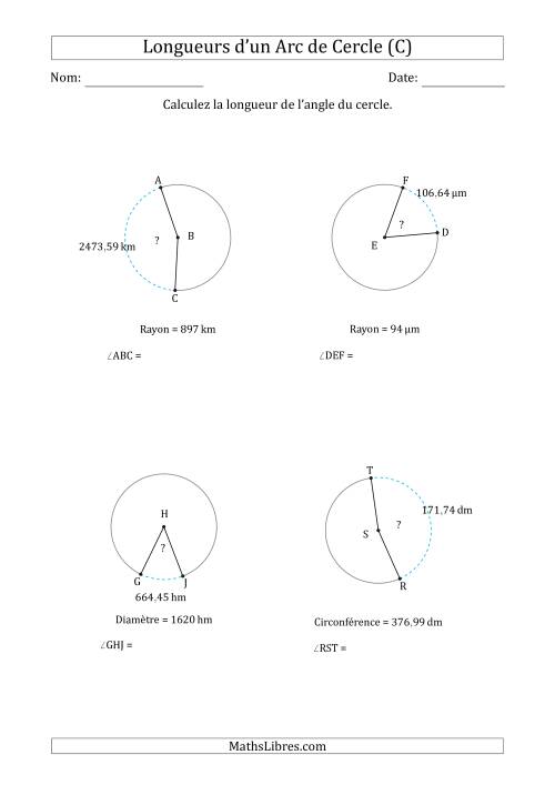 Calcul de l'Angle d'un Arc de Cercle en Tenant Compte de la Circonférence, la Diamètre ou du Rayon (C)