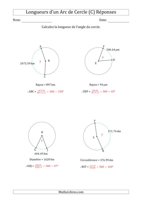 Calcul de l'Angle d'un Arc de Cercle en Tenant Compte de la Circonférence, la Diamètre ou du Rayon (C) page 2