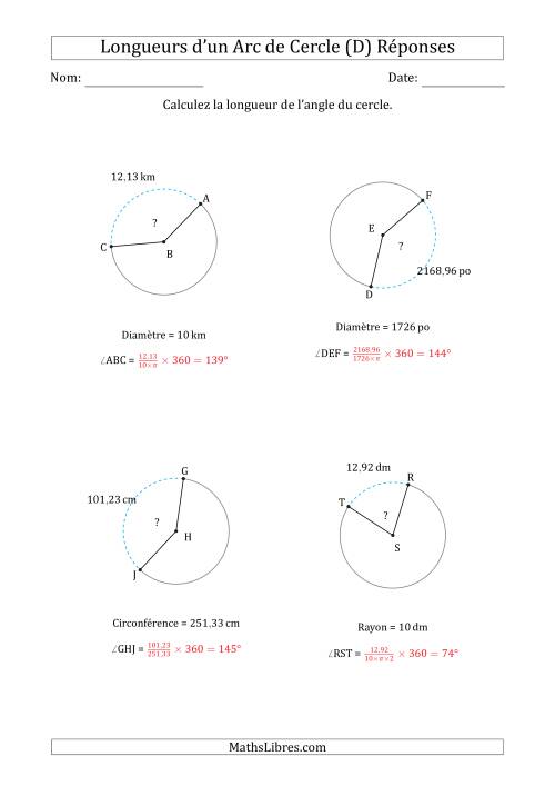 Calcul de l'Angle d'un Arc de Cercle en Tenant Compte de la Circonférence, la Diamètre ou du Rayon (D) page 2