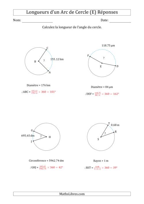 Calcul de l'Angle d'un Arc de Cercle en Tenant Compte de la Circonférence, la Diamètre ou du Rayon (E) page 2