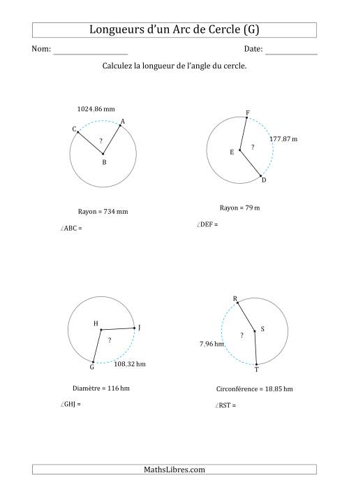Calcul de l'Angle d'un Arc de Cercle en Tenant Compte de la Circonférence, la Diamètre ou du Rayon (G)