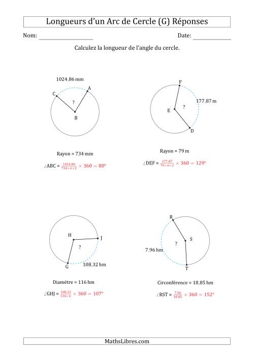 Calcul de l'Angle d'un Arc de Cercle en Tenant Compte de la Circonférence, la Diamètre ou du Rayon (G) page 2