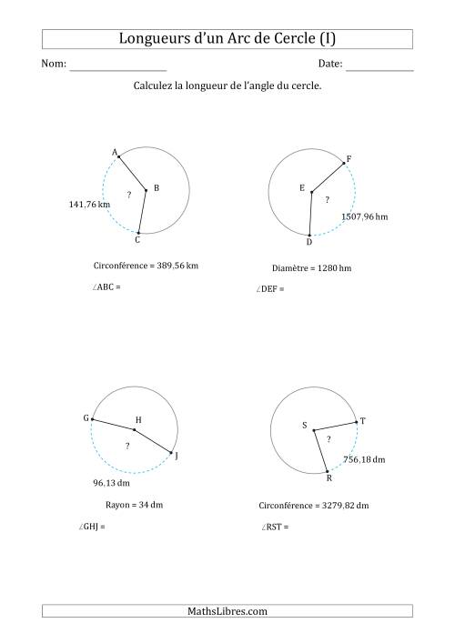 Calcul de l'Angle d'un Arc de Cercle en Tenant Compte de la Circonférence, la Diamètre ou du Rayon (I)
