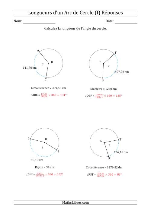 Calcul de l'Angle d'un Arc de Cercle en Tenant Compte de la Circonférence, la Diamètre ou du Rayon (I) page 2