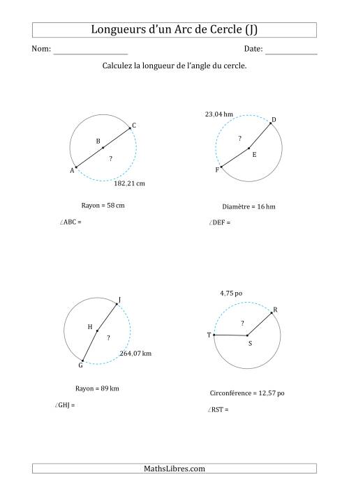 Calcul de l'Angle d'un Arc de Cercle en Tenant Compte de la Circonférence, la Diamètre ou du Rayon (J)