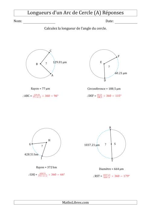 Calcul de l'Angle d'un Arc de Cercle en Tenant Compte de la Circonférence, la Diamètre ou du Rayon (Tout) page 2
