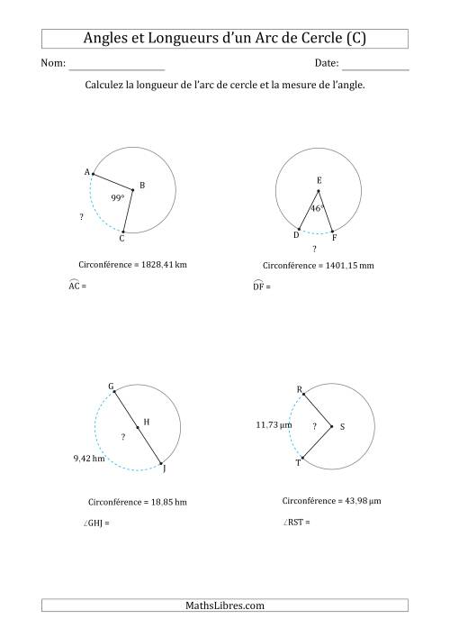 Calcul de l'Angle ou de la Longueur d'un Arc de Cercle en Tenant Compte de la Circonférence (C)