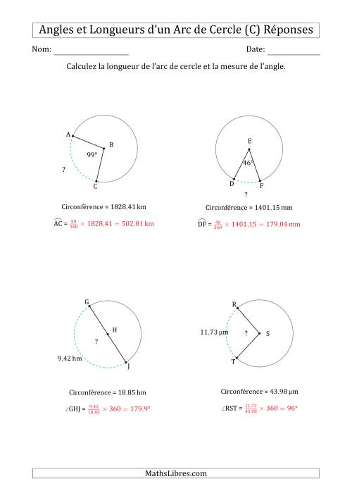 Calcul de l'Angle ou de la Longueur d'un Arc de Cercle en Tenant Compte de la Circonférence (C) page 2