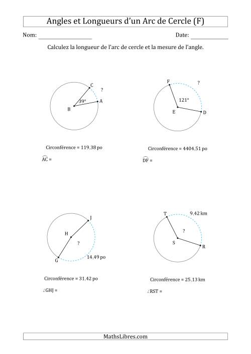 Calcul de l'Angle ou de la Longueur d'un Arc de Cercle en Tenant Compte de la Circonférence (F)