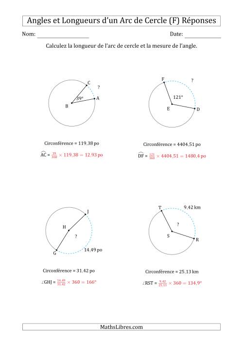 Calcul de l'Angle ou de la Longueur d'un Arc de Cercle en Tenant Compte de la Circonférence (F) page 2