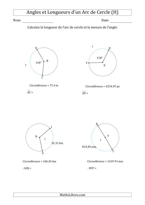 Calcul de l'Angle ou de la Longueur d'un Arc de Cercle en Tenant Compte de la Circonférence (H)