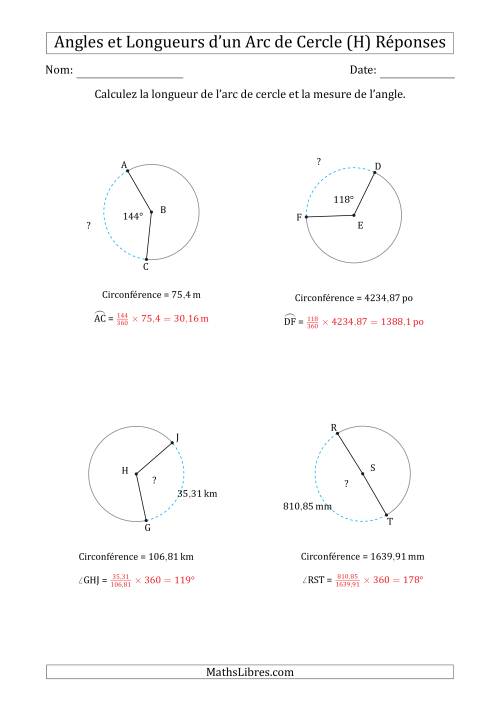 Calcul de l'Angle ou de la Longueur d'un Arc de Cercle en Tenant Compte de la Circonférence (H) page 2