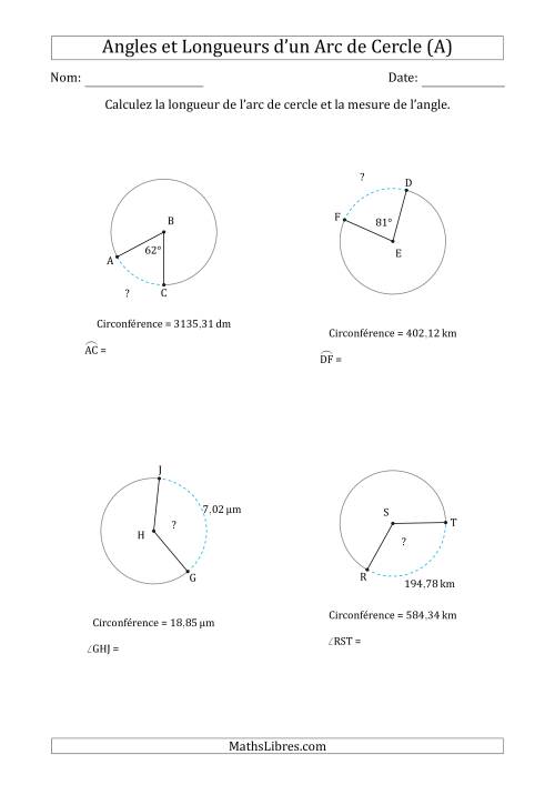 Calcul de l'Angle ou de la Longueur d'un Arc de Cercle en Tenant Compte de la Circonférence (Tout)