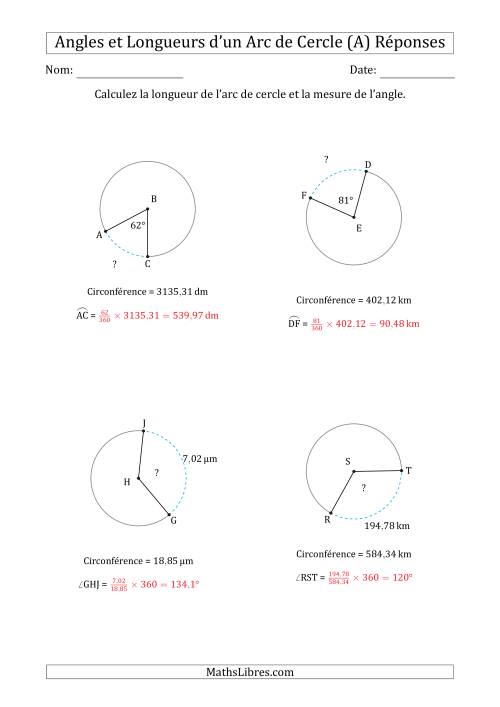 Calcul de l'Angle ou de la Longueur d'un Arc de Cercle en Tenant Compte de la Circonférence (Tout) page 2